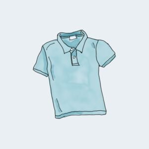 Light blue polo shirt illustration on a pale background, front view with collar and buttons.
