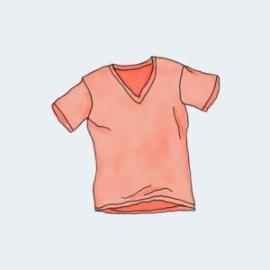 Illustration of a pink V-neck short-sleeve T-shirt on a light background
