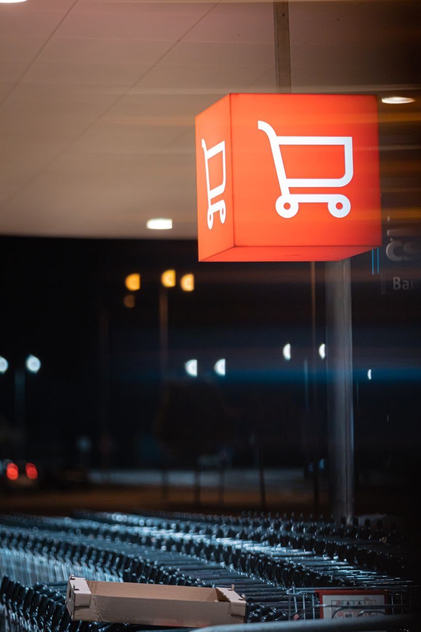 shopping carts at night